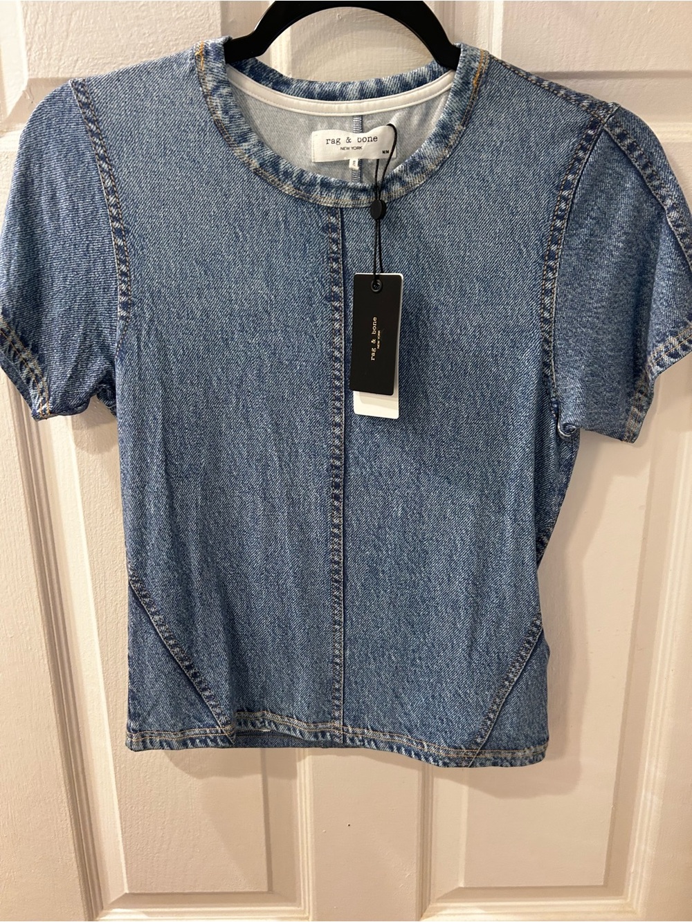 Rag & Bone Minetta Miramar jersey baby tee, Denim look, NWT